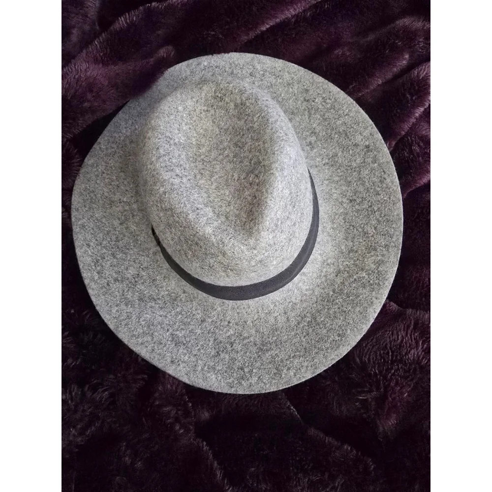 Womens Boho Nordstrom Halogen Gray Wool Wide Brim Fedora Hat One Size Black Band